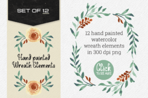 Set of 12 Hand painted Wreath Elements