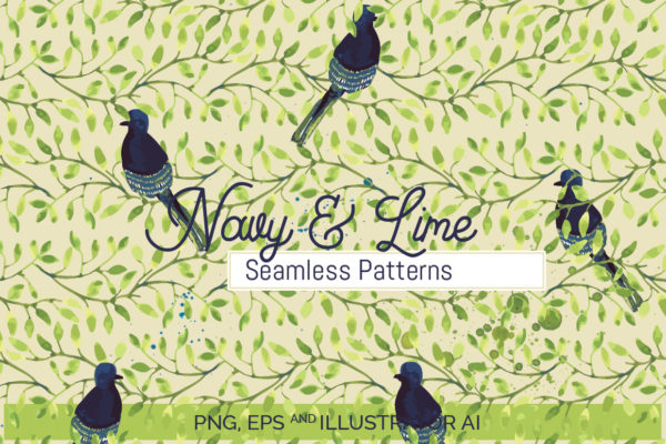 Navy & Lime set of Seamless Patterns