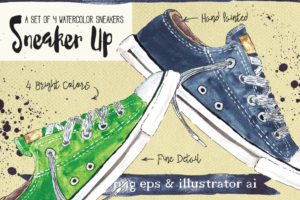 Set of watercolor sneakers